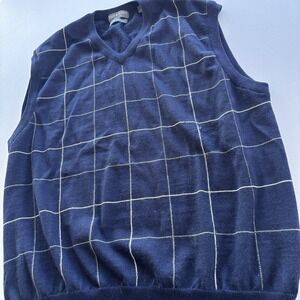 Lyle & Scott Merino Wool Sweater Vest Men's Large‎ Navy Blue V-Neck Classic